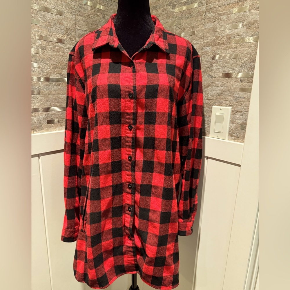 Stillwater Supply Co Red Black Checkered Plaid Tunic Long Sleeve Shirt XL Extra